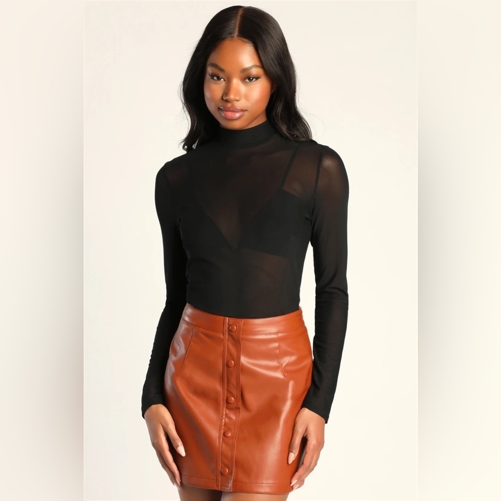 Lulus Most Fab Brown Vegan Leather Button-Front Mini Skirt